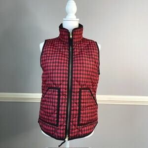 J. Crew Red Black Buffalo Plaid Quilted Puffer Vest Women's Small